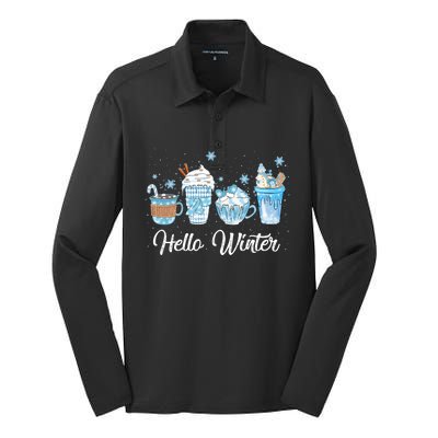 Hello Winter Sweet Cozy Coffee Lovers Snowman Christmas Silk Touch Performance Long Sleeve Polo