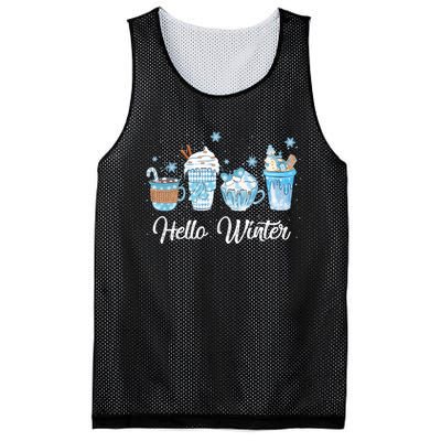 Hello Winter Sweet Cozy Coffee Lovers Snowman Christmas Mesh Reversible Basketball Jersey Tank