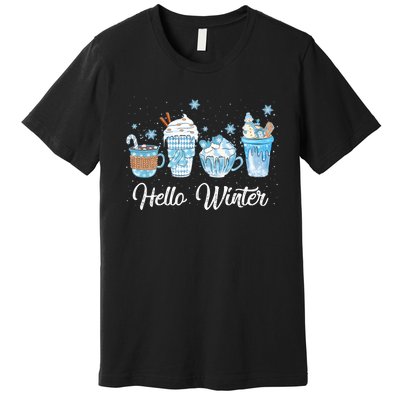 Hello Winter Sweet Cozy Coffee Lovers Snowman Christmas Premium T-Shirt