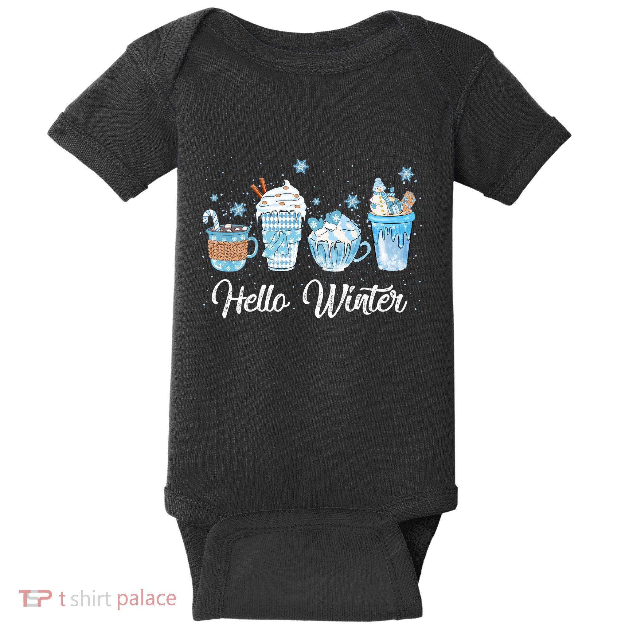 Hello Winter Sweet Cozy Coffee Lovers Snowman Christmas Baby Bodysuit