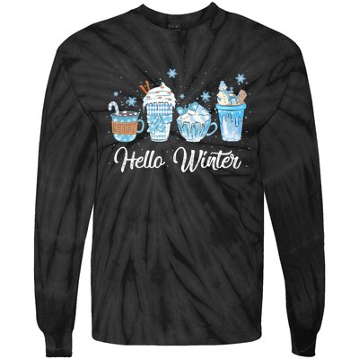 Hello Winter Sweet Cozy Coffee Lovers Snowman Christmas Tie-Dye Long Sleeve Shirt