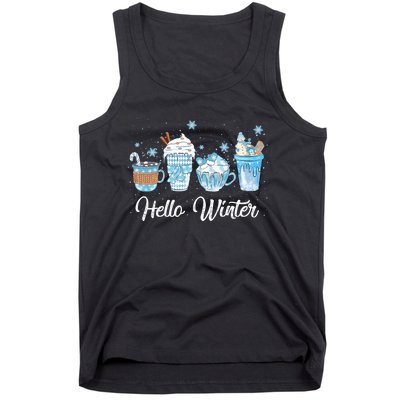 Hello Winter Sweet Cozy Coffee Lovers Snowman Christmas Tank Top