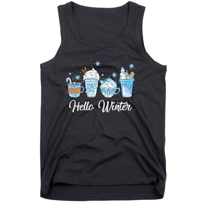 Hello Winter Sweet Cozy Coffee Lovers Snowman Christmas Tank Top