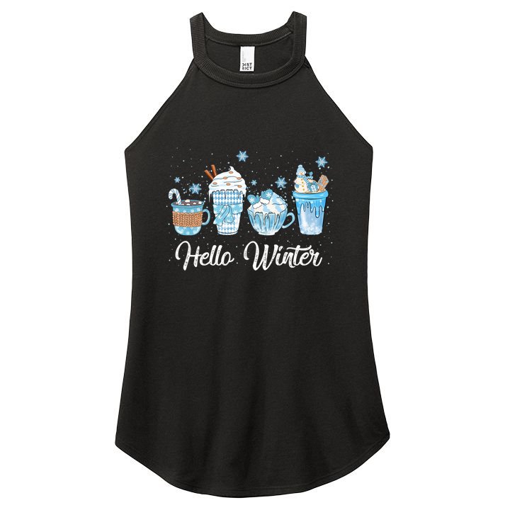 Hello Winter Sweet Cozy Coffee Lovers Snowman Christmas Women's Perfect Tri Rocker Tank