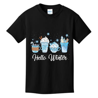 Hello Winter Sweet Cozy Coffee Lovers Snowman Christmas Kids T-Shirt