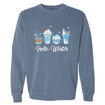 Hello Winter Sweet Cozy Coffee Lovers Snowman Christmas Garment-Dyed Sweatshirt