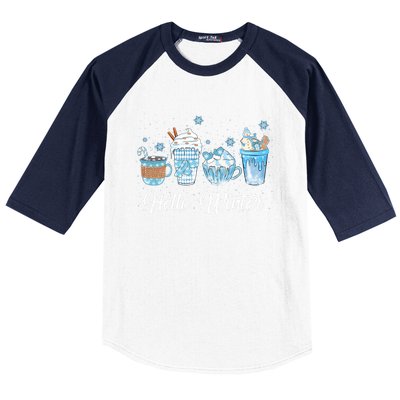 Hello Winter Sweet Cozy Coffee Lovers Snowman Christmas Baseball Sleeve Shirt