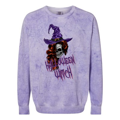 Halloween Witch Scary Halloween Skull Witch Skeleton Gift Colorblast Crewneck Sweatshirt