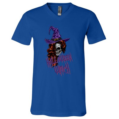 Halloween Witch Scary Halloween Skull Witch Skeleton Gift V-Neck T-Shirt