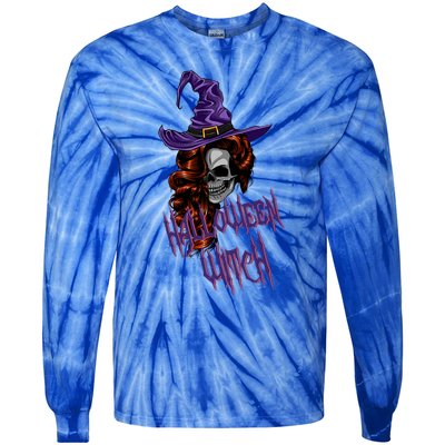 Halloween Witch Scary Halloween Skull Witch Skeleton Gift Tie-Dye Long Sleeve Shirt