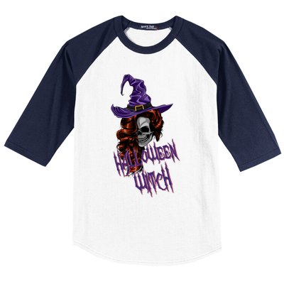 Halloween Witch Scary Halloween Skull Witch Skeleton Gift Baseball Sleeve Shirt