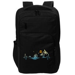 Heartbeat With Sailboat Tropical Palm Trees Beach Island Impact Tech Backpack