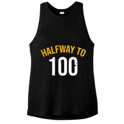 Half Way To 100, Funny 50th Birthday Joke Ladies PosiCharge Tri-Blend Wicking Tank