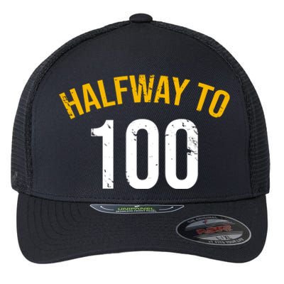 Half Way To 100, Funny 50th Birthday Joke Flexfit Unipanel Trucker Cap