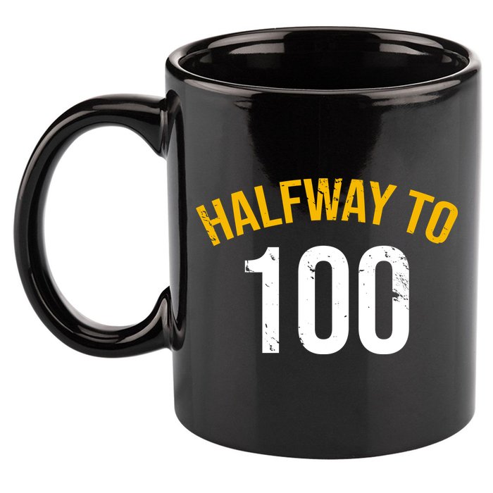 Half Way To 100, Funny 50th Birthday Joke 11oz C Handle Ceramic Mug