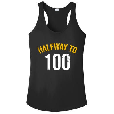 Half Way To 100, Funny 50th Birthday Joke Ladies PosiCharge Competitor Racerback Tank