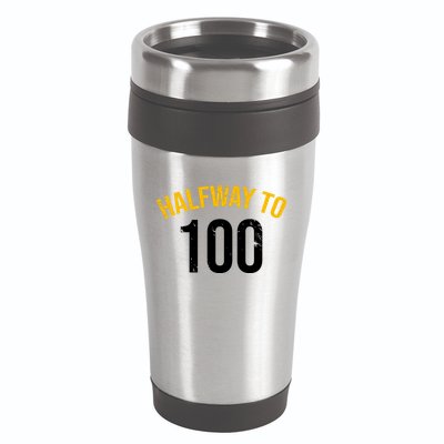 Half Way To 100, Funny 50th Birthday Joke 16oz Travel Tumbler