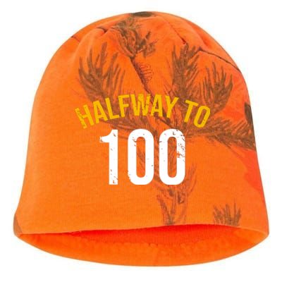 Half Way To 100, Funny 50th Birthday Joke Kati - Camo Knit Beanie