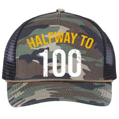 Half Way To 100, Funny 50th Birthday Joke Retro Rope Trucker Hat Cap