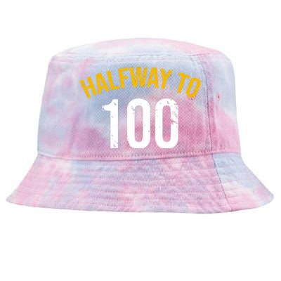 Half Way To 100, Funny 50th Birthday Joke Tie-Dyed Bucket Hat