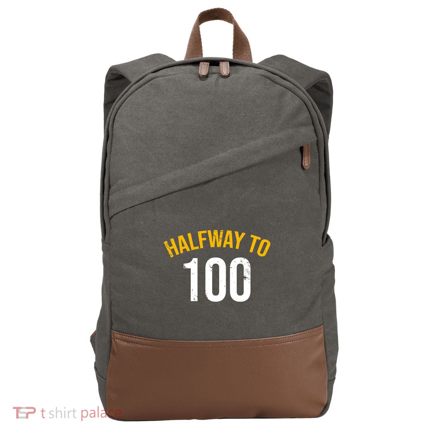 Half Way To 100, Funny 50th Birthday Joke Cotton Canvas Backpack