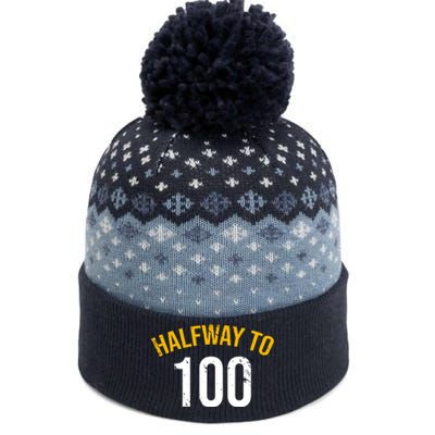 Half Way To 100, Funny 50th Birthday Joke The Baniff Cuffed Pom Beanie