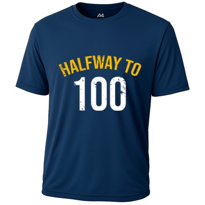 Half Way To 100, Funny 50th Birthday Joke Cooling Performance Crew T-Shirt