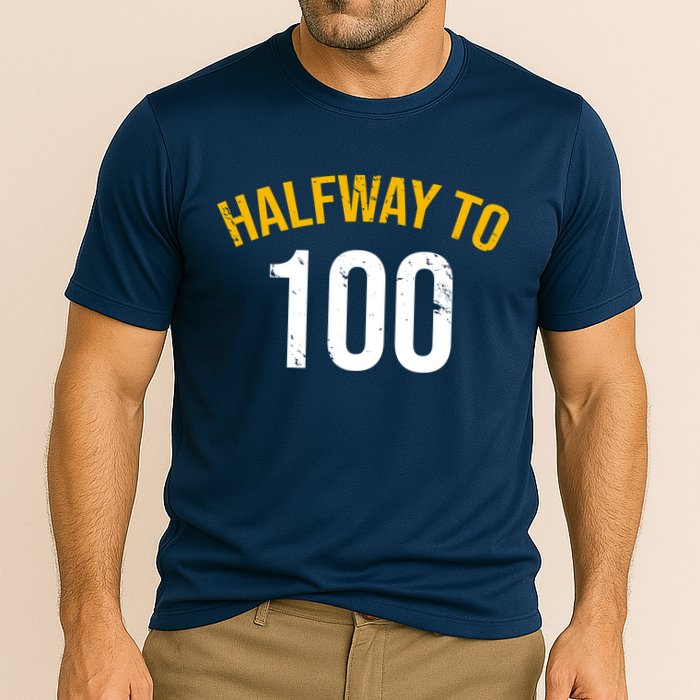 Half Way To 100, Funny 50th Birthday Joke Cooling Performance Crew T-Shirt