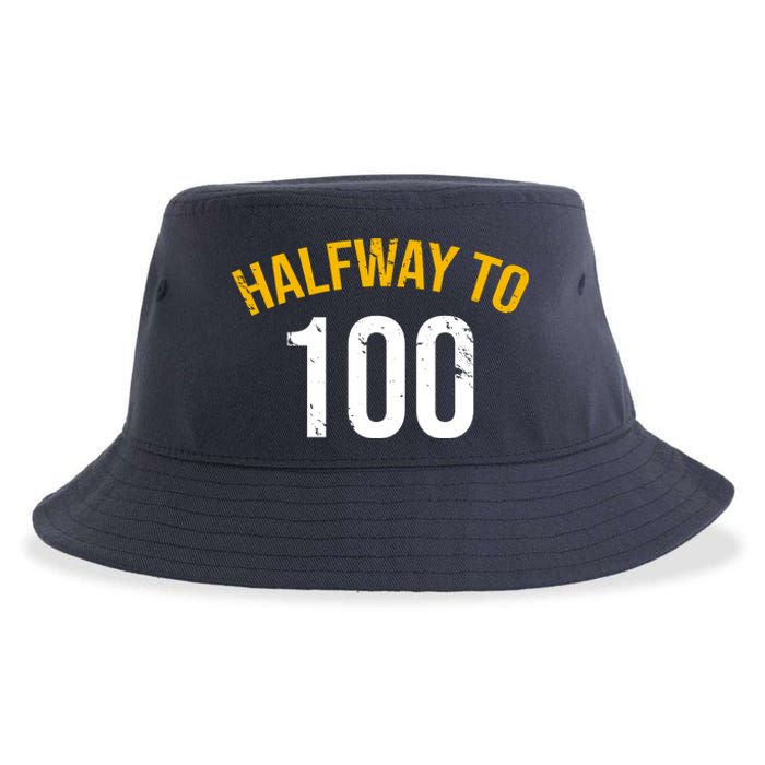 Half Way To 100, Funny 50th Birthday Joke Sustainable Bucket Hat