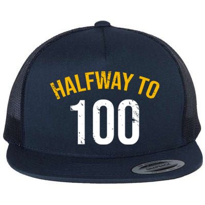 Half Way To 100, Funny 50th Birthday Joke Flat Bill Trucker Hat