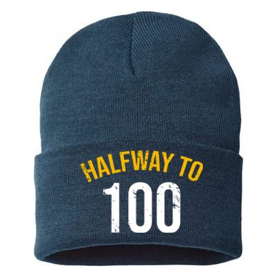 Half Way To 100, Funny 50th Birthday Joke Sustainable Knit Beanie