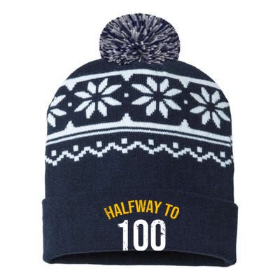 Half Way To 100, Funny 50th Birthday Joke USA-Made Snowflake Beanie