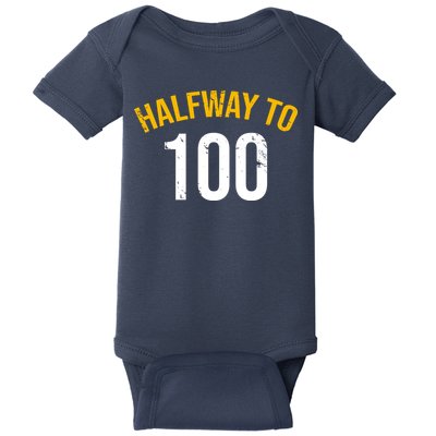 Half Way To 100, Funny 50th Birthday Joke Baby Bodysuit