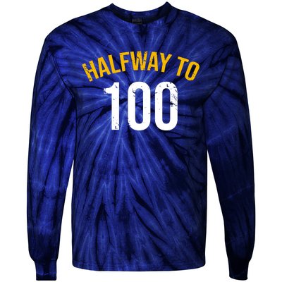 Half Way To 100, Funny 50th Birthday Joke Tie-Dye Long Sleeve Shirt