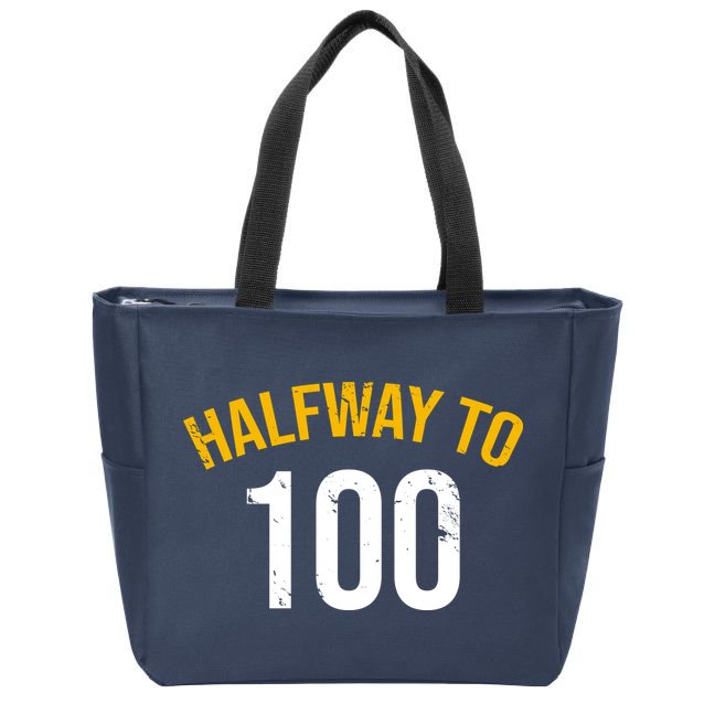 Half Way To 100, Funny 50th Birthday Joke Zip Tote Bag