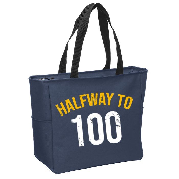 Half Way To 100, Funny 50th Birthday Joke Zip Tote Bag