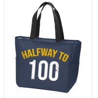 Half Way To 100, Funny 50th Birthday Joke Zip Tote Bag