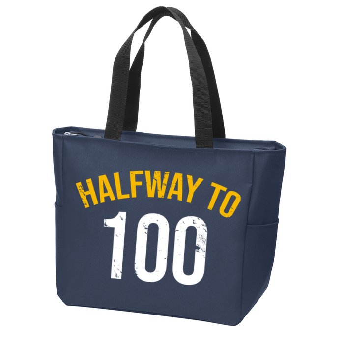 Half Way To 100, Funny 50th Birthday Joke Zip Tote Bag