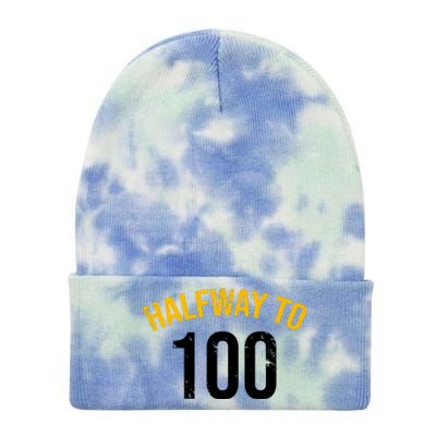 Half Way To 100, Funny 50th Birthday Joke Tie Dye 12in Knit Beanie