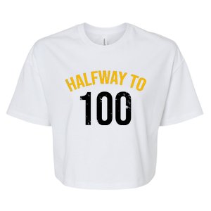 Half Way To 100, Funny 50th Birthday Joke Bella+Canvas Jersey Crop Tee