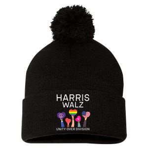 Harris Waltz Tim Walz Unity Over Division Pom Pom 12in Knit Beanie