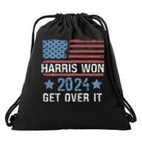 Harris Won The 2024 Elections Shirts Harris Won Get Over It Drawstring Bag