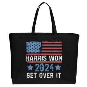 Harris Won The 2024 Elections Shirts Harris Won Get Over It Cotton Canvas Jumbo Tote