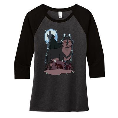 Hunter`S Wolf T Women's Tri-Blend 3/4-Sleeve Raglan Shirt