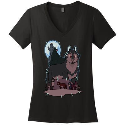 Hunter`S Wolf T Women's V-Neck T-Shirt