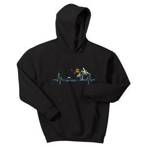 Heartbeat with Tropical Palm Trees Beach Island Sunset Kids Hoodie