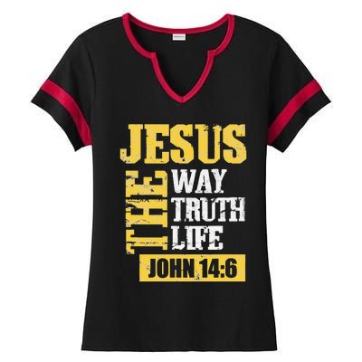 he Way, Truth, Life - John 14 6 Bible Verse Christian Faith Ladies Halftime Notch Neck Tee