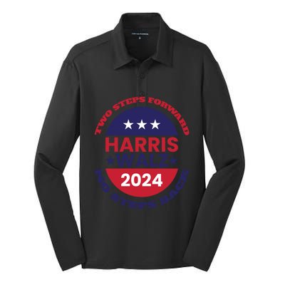 Harris Walz Two Steps Forward No Steps Back Gift Silk Touch Performance Long Sleeve Polo