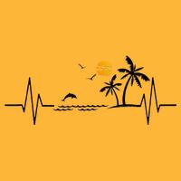 Heartbeat With Tropical Palm Trees Beach Island And Dolphin Pom Pom 12in Knit Beanie