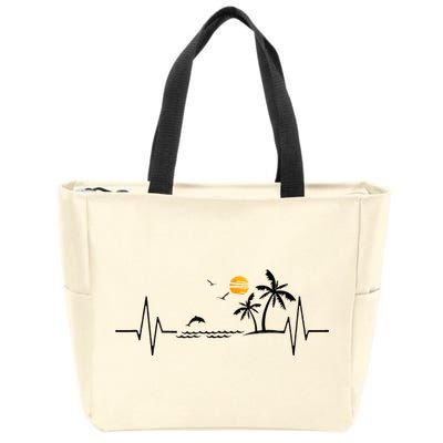 Heartbeat With Tropical Palm Trees Beach Island And Dolphin Zip Tote Bag